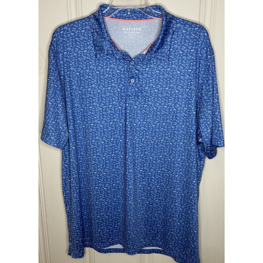 MAELREG performance polo 3XL blue palm tree stretch golf beach‎ vacation casual